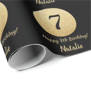 Papier Cadeau Joyeux 7e anniversaire Parties scintillant Noir et