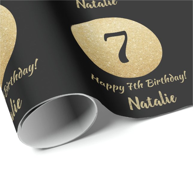 Papier Cadeau Joyeux 7e anniversaire Parties scintillant Noir et (Coin rond)