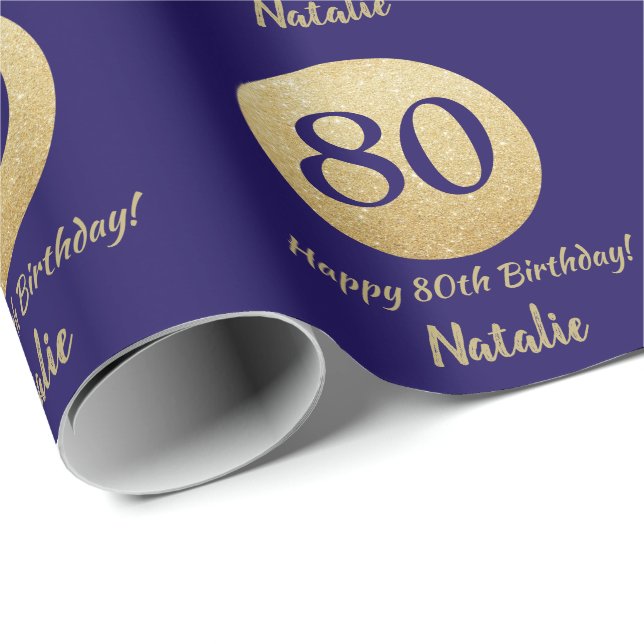 Papier Cadeau Joyeux 80e anniversaire Marine Parties scintillant (Coin rond)