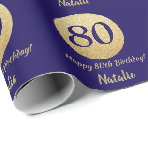 Papier Cadeau Joyeux 80e anniversaire Parties scintillant bleue 