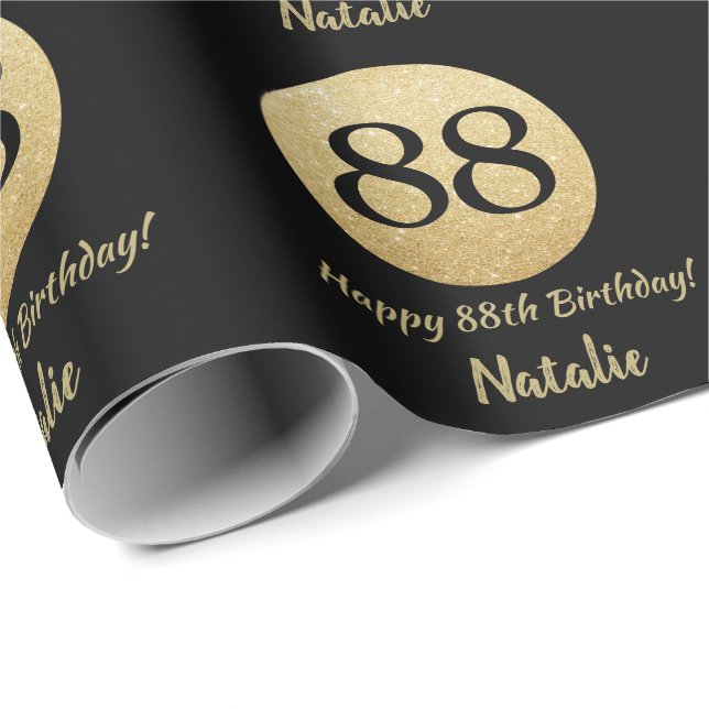 Papier Cadeau Joyeux 88e anniversaire Parties scintillant Noir e (Coin rond)