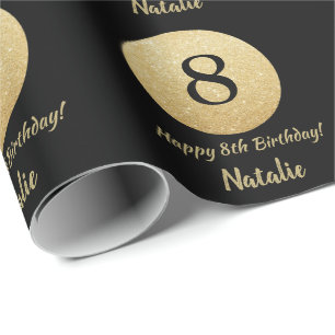 Papier Cadeau Joyeux 8e anniversaire Parties scintillant Noir et