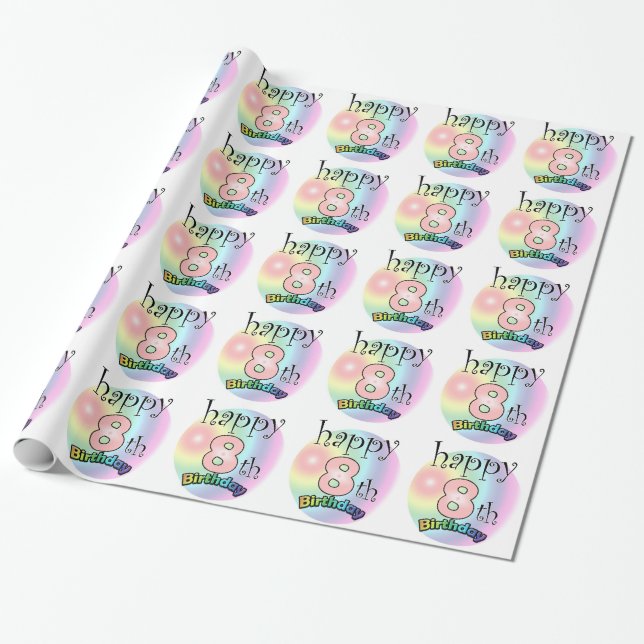 Papier Cadeau Joyeux 8e anniversaire (roze) (Déroulé)