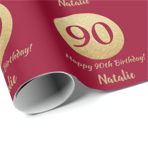 Papier Cadeau Joyeux 90e anniversaire Bourgogne Parties scintill