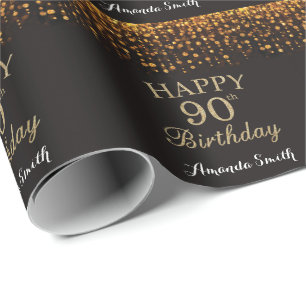 Papier Cadeau Joyeux 90e anniversaire Parties scintillant Noir e