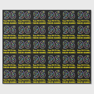 Papier Cadeau Joyeux 96e Anniversaire, motif d'étoiles colorées 