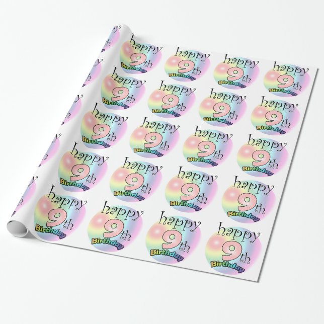Papier Cadeau Joyeux 9e anniversaire (roze) (Déroulé)