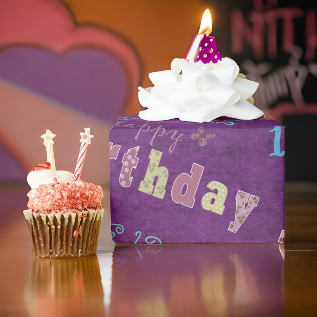 Papier Cadeau Joyeux anniversaire 12 ans Mignon Violet Bleu (Créateur téléchargé)