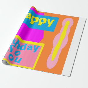 Papier Cadeau Joyeux anniversaire à vous rose citron bleu design