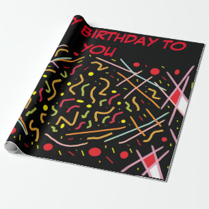 Papier Cadeau Joyeux anniversaire à vous rouge noir blanc jaune