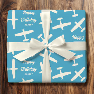 Papier Cadeau Joyeux anniversaire Aéronef Motif Nom personnalisé