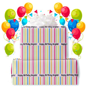Papier Cadeau Joyeux Anniversaire Amusant Gaie Stripes Ajouter u