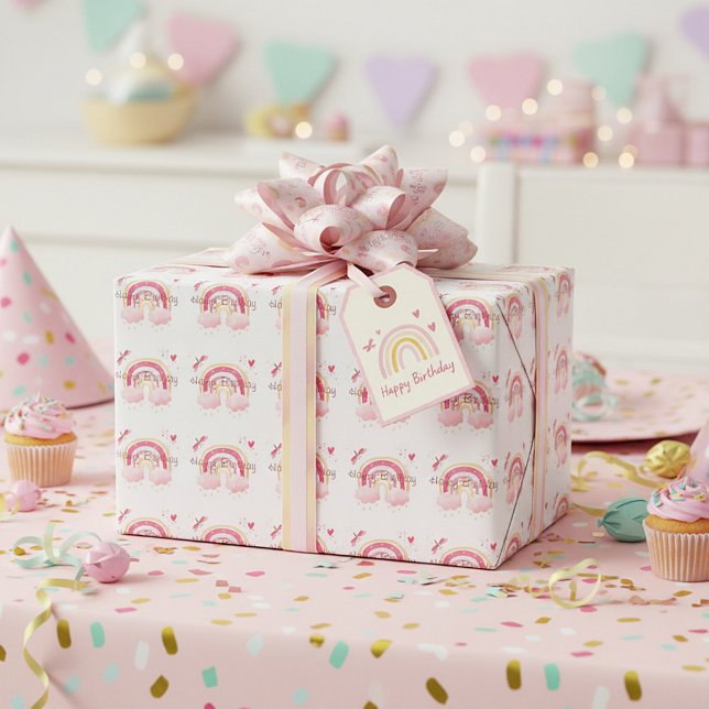 Papier Cadeau Joyeux Anniversaire arc-en-ciel rose  (Créateur téléchargé)