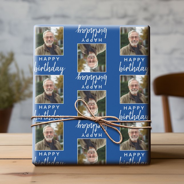 Papier Cadeau Joyeux anniversaire avec une photo d'un Carré - bl (Custom Photo Wrapping Paper)