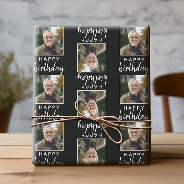 Papier Cadeau Joyeux anniversaire avec une photo d'un Carré - no (Custom Photo Wrapping Paper)