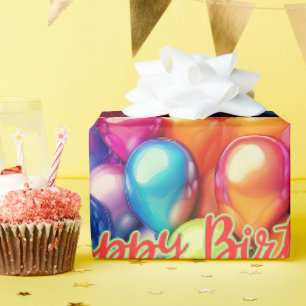 Papier Cadeau Joyeux Anniversaire Ballons Arc-en-Ciel
