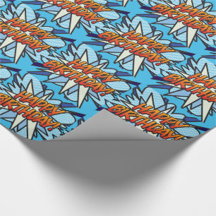 Papier Cadeau Joyeux Anniversaire Bande Dessinée Pop Art bleu