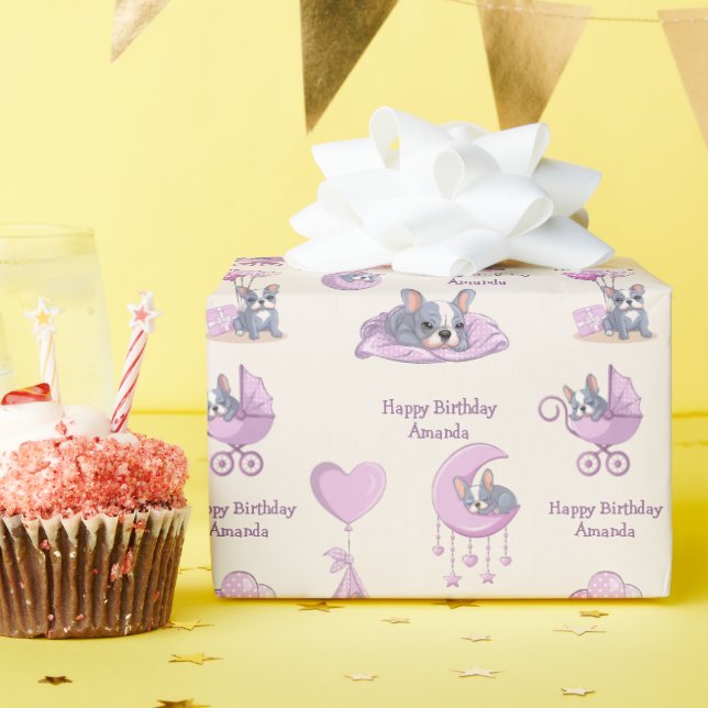Papier Cadeau Joyeux Anniversaire Bébé Fille Rose Mignon Bouledo (Fête d'anniversaire)