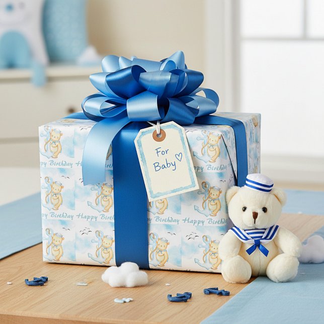 Papier Cadeau Joyeux anniversaire bébé ours marin mignon (Créateur téléchargé)