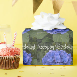 Papier Cadeau Joyeux anniversaire Blue Hydrangea Fleurs