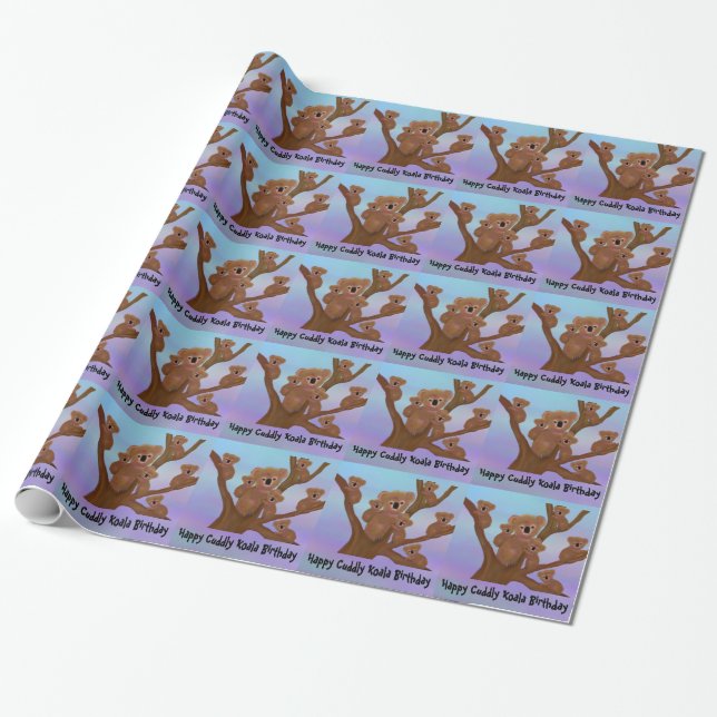 Papier Cadeau Joyeux anniversaire câlin de koala (Déroulé)