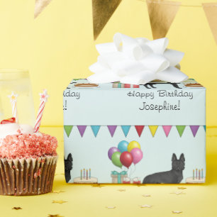 Papier Cadeau Joyeux Anniversaire Coloré Berger Allemand Noir