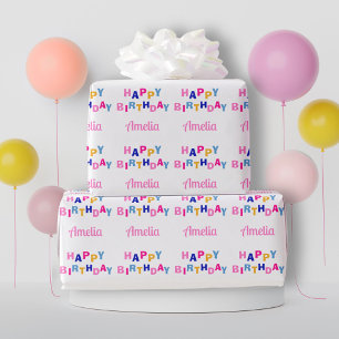 Papier Cadeau Joyeux anniversaire coloré Nom personnalisé