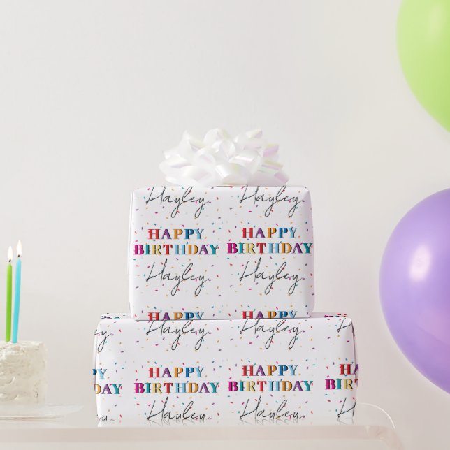 Papier Cadeau Joyeux anniversaire coloré Nom personnalisé Confet (Cadeaux de fête)