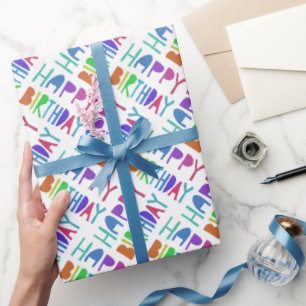 Papier Cadeau Joyeux Anniversaire coloré Rainbow Lettering