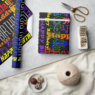 Papier Cadeau Joyeux Anniversaire Colorful Word Jumble