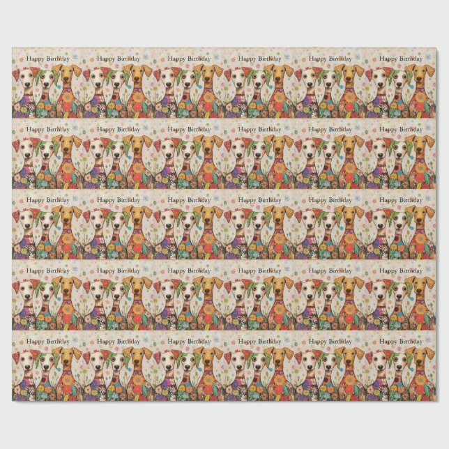 Papier Cadeau Joyeux Anniversaire ! Conception de chiot artistiq (Plat)
