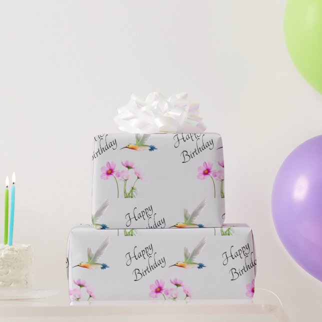 Papier Cadeau Joyeux Anniversaire Cosmos et Colibri  (Cadeaux de fête)