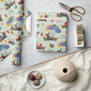 Papier Cadeau Joyeux Anniversaire Dachshunds