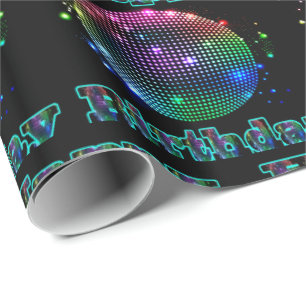 Papier Cadeau Joyeux anniversaire de boule colorée de disco sur