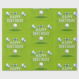 Papier Cadeau Joyeux Anniversaire de Golf pour Garçon Aquarelle