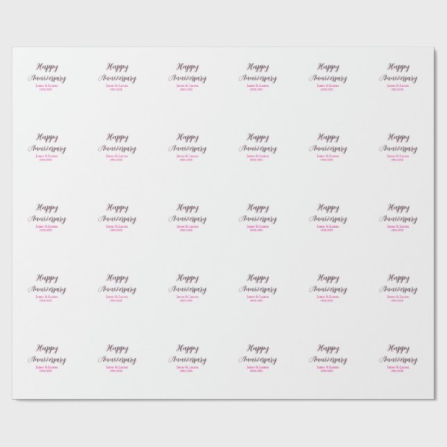 Papier Cadeau Joyeux anniversaire de mariage nom date année simp (Plat)