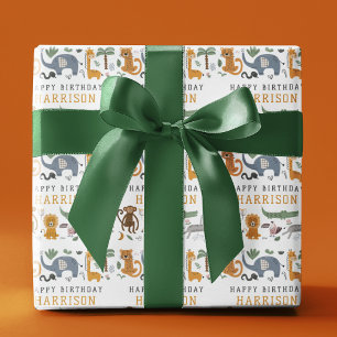 Papier Cadeau Joyeux anniversaire Deux animaux sauvages Safari P