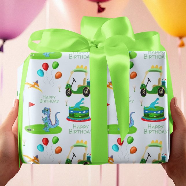 Papier Cadeau Joyeux Anniversaire Du Golf De Dinosaur (Créateur téléchargé)
