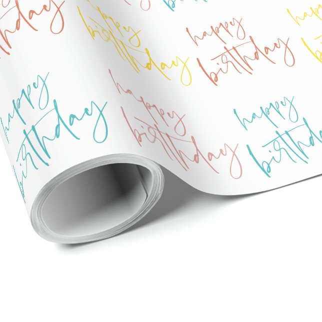 Papier Cadeau Joyeux Anniversaire écriture manuscrite moderne (Coin rond)
