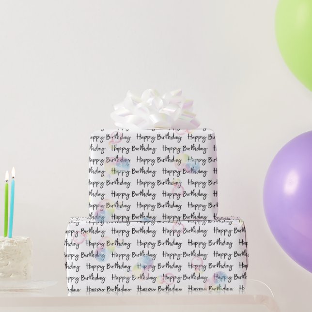 Papier Cadeau Joyeux Anniversaire En Blanc Avec Bulles (Cadeaux de fête)