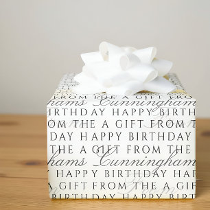Papier Cadeau Joyeux Anniversaire Famille Nom Classique Simple