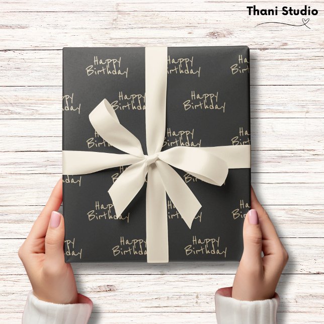 Papier Cadeau Joyeux anniversaire Feminine minimal de typographi (Créateur téléchargé)