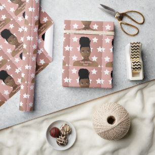 Papier Cadeau Joyeux anniversaire ! Femme noire, Étoiles blanche