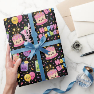 Papier Cadeau Joyeux Anniversaire Fête d'Art Kawaii