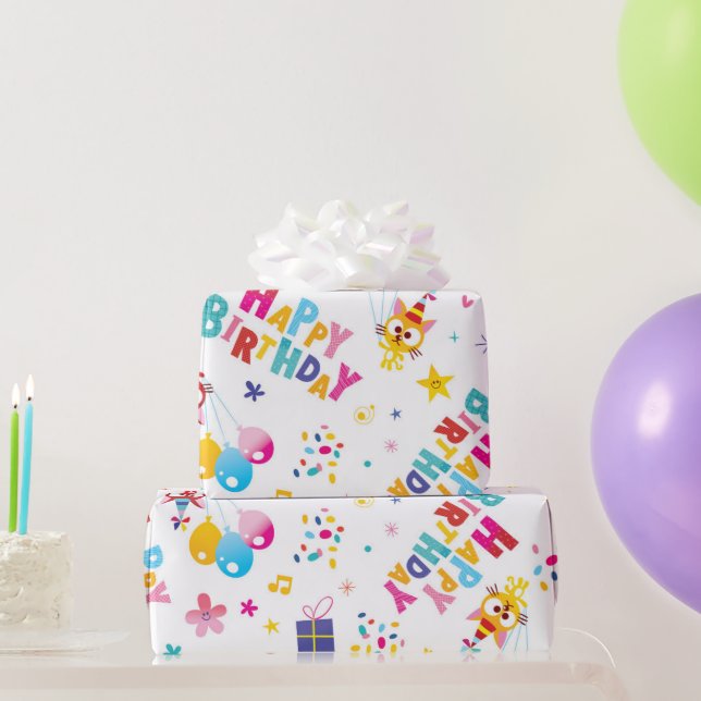Papier Cadeau Joyeux Anniversaire Fête de Chat  (Cadeaux de fête)