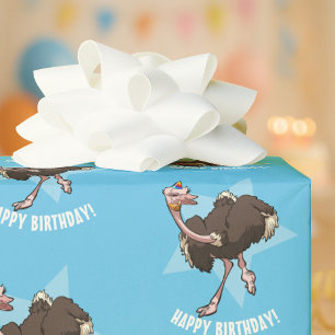 Papier Cadeau Joyeux Anniversaire Fête Ostrich Dancing Cartoon