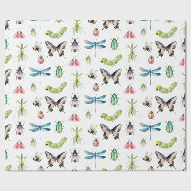 Papier Cadeau Joyeux Anniversaire Fille avec Insectes et Bugs Mi (Plat)