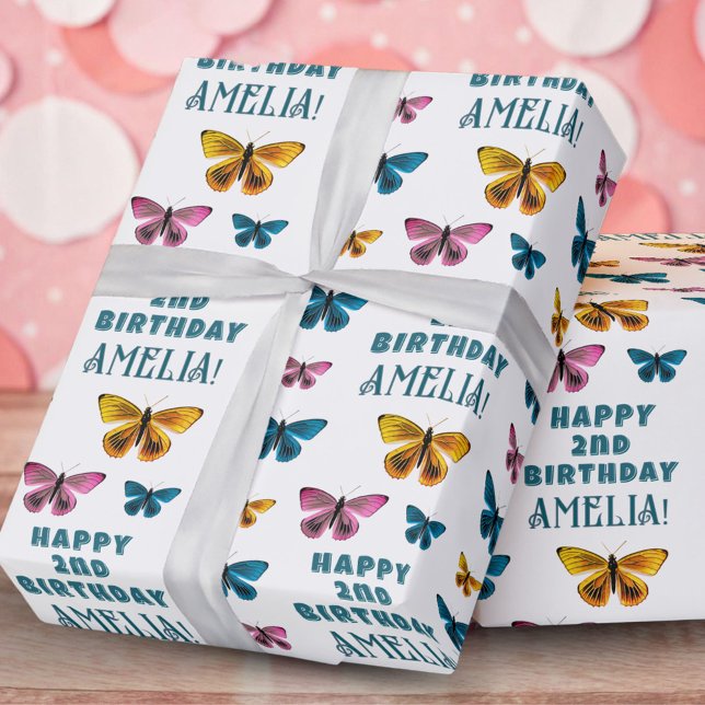Papier Cadeau Joyeux Anniversaire Fille Motif Papillon Mignon (Créateur téléchargé)