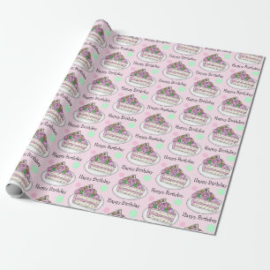 Papier Cadeau Joyeux anniversaire   Fleurs de gâteaux d'annivers