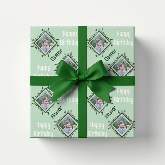 Papier Cadeau Joyeux anniversaire Floral Photo Cadre (Créateur téléchargé)